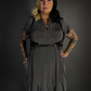 Outfit Set - Ruffled Hem Button Collar Babydoll Dress with Pockets & Black Shoulder Harness Belt