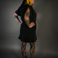 Outfit Set - Split Flair Sleeve Swiss Dot Mini Dress with Pockets & Rose & Skull Tights