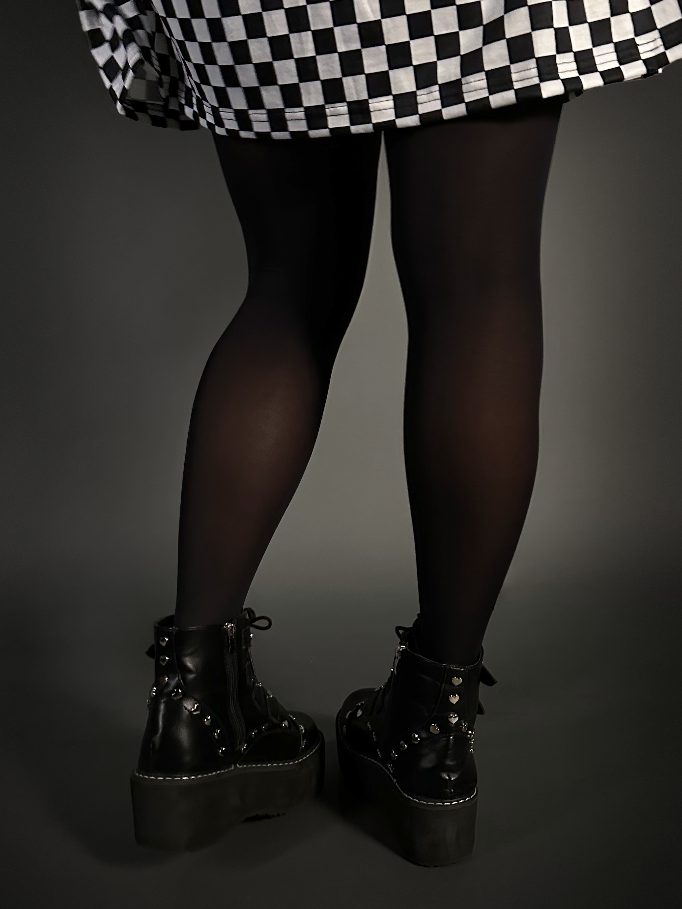 Outfit Set - Tommyrot Checkered Skater Dress & 50 Denier Black Tights by Pamela Mann