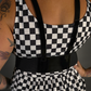 Outfit Set - Tommyrot Checkered Skater Dress & Patent PU Leather Two Buckle Harness Belt