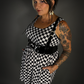 Outfit Set - Tommyrot Checkered Skater Dress & Patent PU Leather Two Buckle Harness Belt