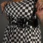 Outfit Set - Tommyrot Checkered Skater Dress & Patent PU Leather Two Buckle Harness Belt