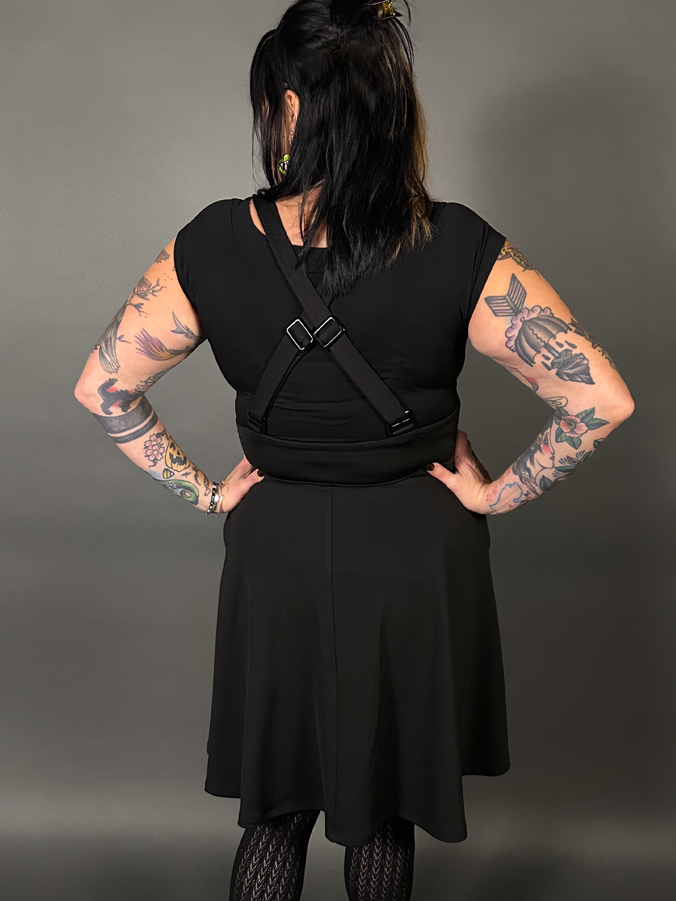 Outfit Set - Tommyrot High Waist Skirt with Shoulder Straps & Black Boat Neck Top by Retrolicious