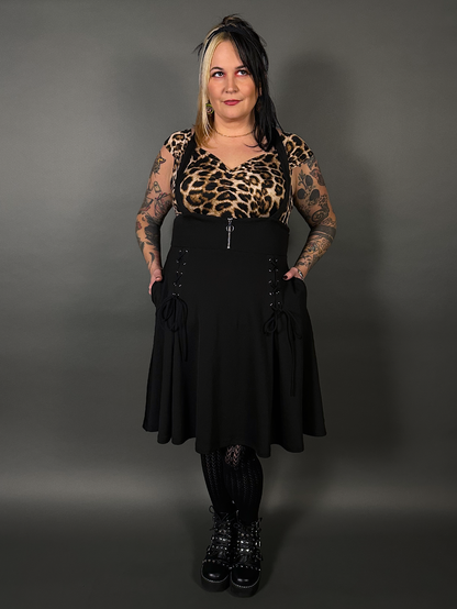 Outfit Set - Tommyrot High Waist Skirt with Shoulder Straps & Leopard Isabel Top by Retrolicious