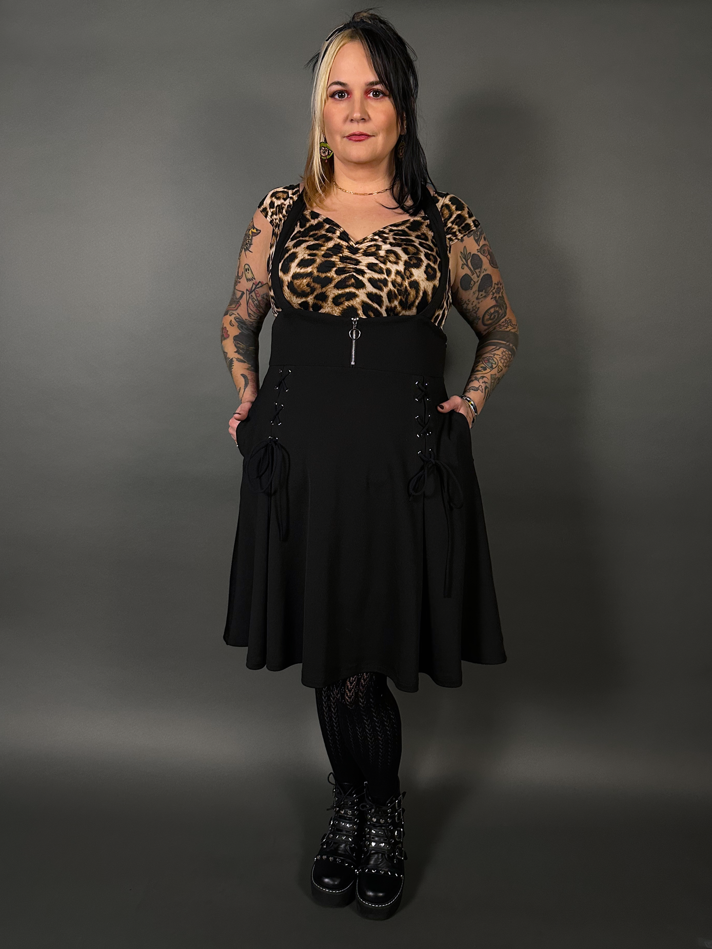 Outfit Set - Tommyrot High Waist Skirt with Shoulder Straps & Leopard Isabel Top by Retrolicious