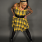 Outfit Set - Tommyrot Mustard Yellow Plaid Mini Swing Dress & Two Buckle Corset Belt