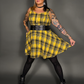 Outfit Set - Tommyrot Mustard Yellow Plaid Mini Swing Dress & Two Buckle Corset Belt