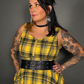 Outfit Set - Tommyrot Mustard Yellow Plaid Mini Swing Dress & Two Buckle Corset Belt