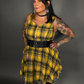 Outfit Set - Tommyrot Mustard Yellow Plaid Mini Swing Dress & Two Buckle Corset Belt