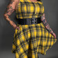Outfit Set - Tommyrot Mustard Yellow Plaid Mini Swing Dress & Two Buckle Corset Belt