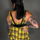 Outfit Set - Tommyrot Mustard Yellow Plaid Mini Swing Dress & Vegan Patent Leather Harness