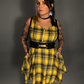 Outfit Set - Tommyrot Mustard Yellow Plaid Mini Swing Dress & Vegan Patent Leather Harness