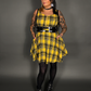 Outfit Set - Tommyrot Mustard Yellow Plaid Mini Swing Dress & Vegan Patent Leather Harness