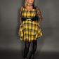 Outfit Set - Tommyrot Mustard Yellow Plaid Mini Swing Dress & Vegan Patent Leather Harness