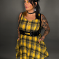 Outfit Set - Tommyrot Mustard Yellow Plaid Mini Swing Dress & Vegan Patent Leather Harness