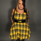 Outfit Set - Tommyrot Mustard Yellow Plaid Mini Swing Dress & Vegan Patent Leather Harness