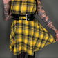 Outfit Set - Tommyrot Mustard Yellow Plaid Mini Swing Dress & Vegan Patent Leather Harness