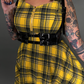 Outfit Set - Tommyrot Mustard Yellow Plaid Mini Swing Dress & Vegan Patent Leather Harness