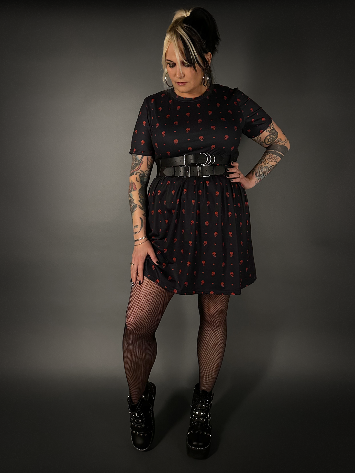 Outfit Set - Tommyrot "Hearts & Skulls" Skater Dress & Double Strap Corset Belt