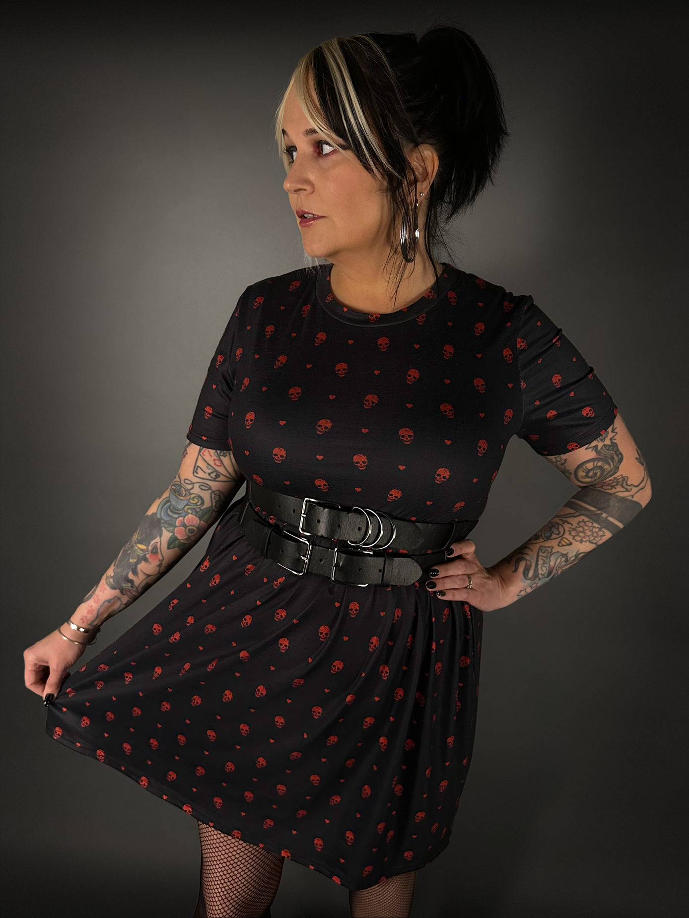 Outfit Set - Tommyrot "Hearts & Skulls" Skater Dress & Double Strap Corset Belt