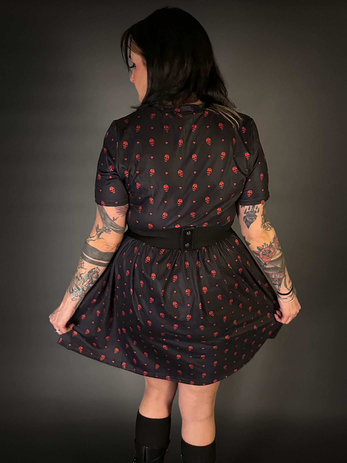 Outfit Set - Tommyrot "Hearts & Skulls" Skater Dress & Double Strap Corset Belt