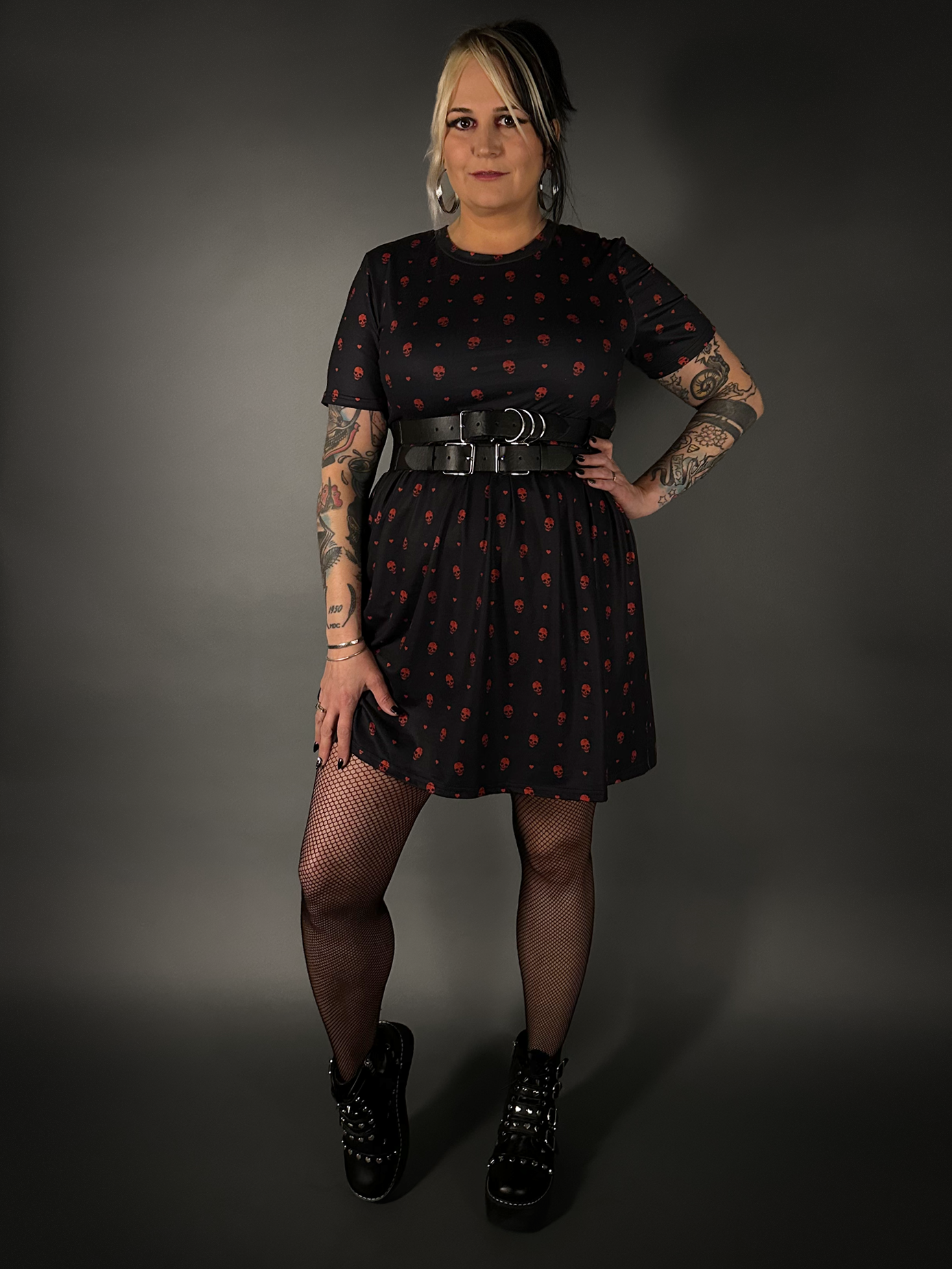 Outfit Set - Tommyrot "Hearts & Skulls" Skater Dress & Double Strap Corset Belt