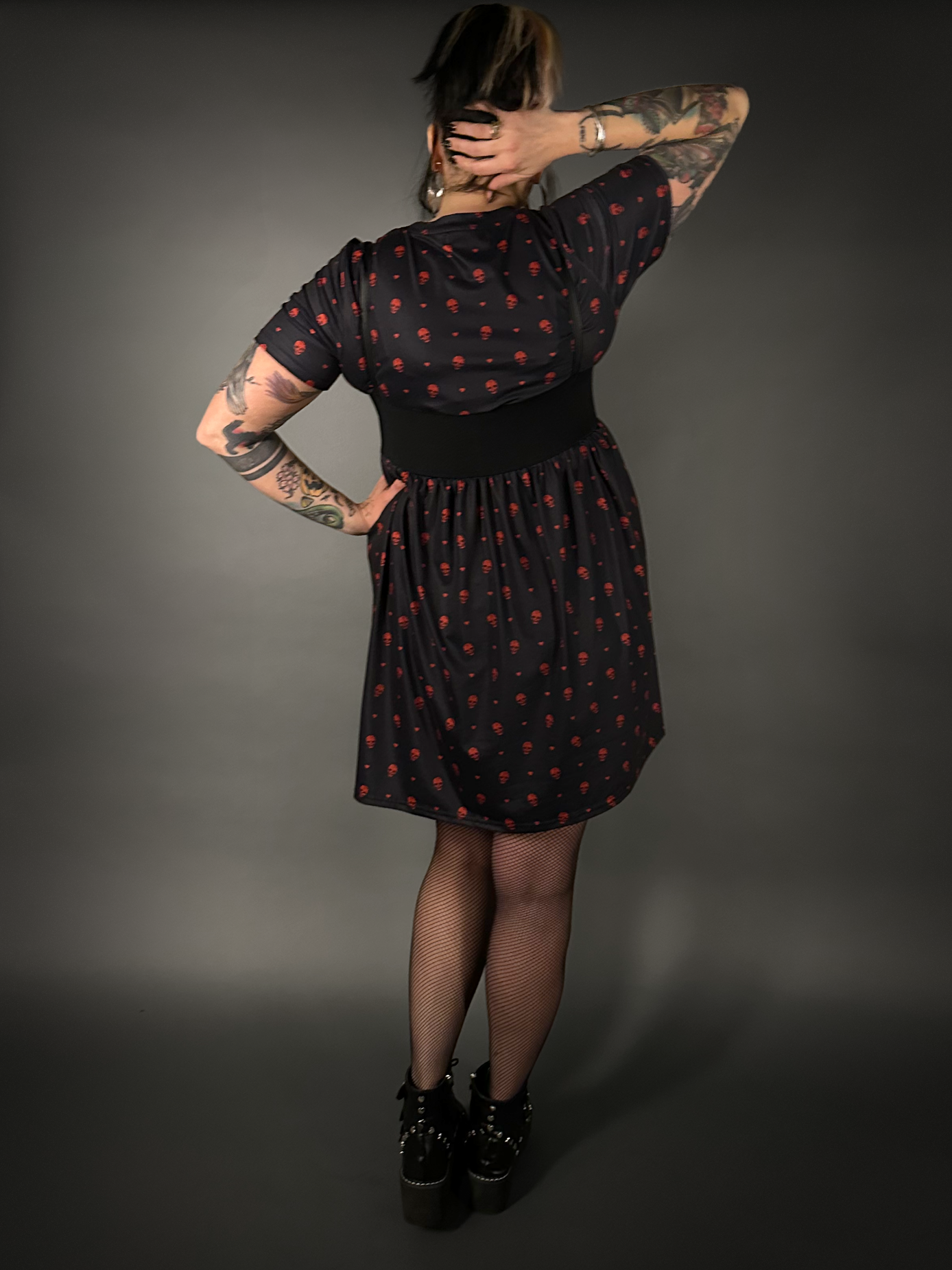 Outfit Set - Tommyrot "Hearts & Skulls" Skater Dress & Underbust Harness Corset Belt