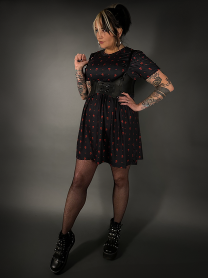 Outfit Set - Tommyrot "Hearts & Skulls" Skater Dress & Underbust Harness Corset Belt