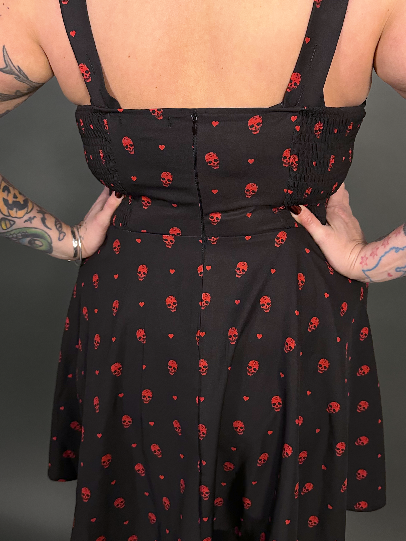 Outfit Set - Tommyrot "Hearts & Skulls" Sleeveless Mini Swing Dress & Black Tights by Pamela Mann