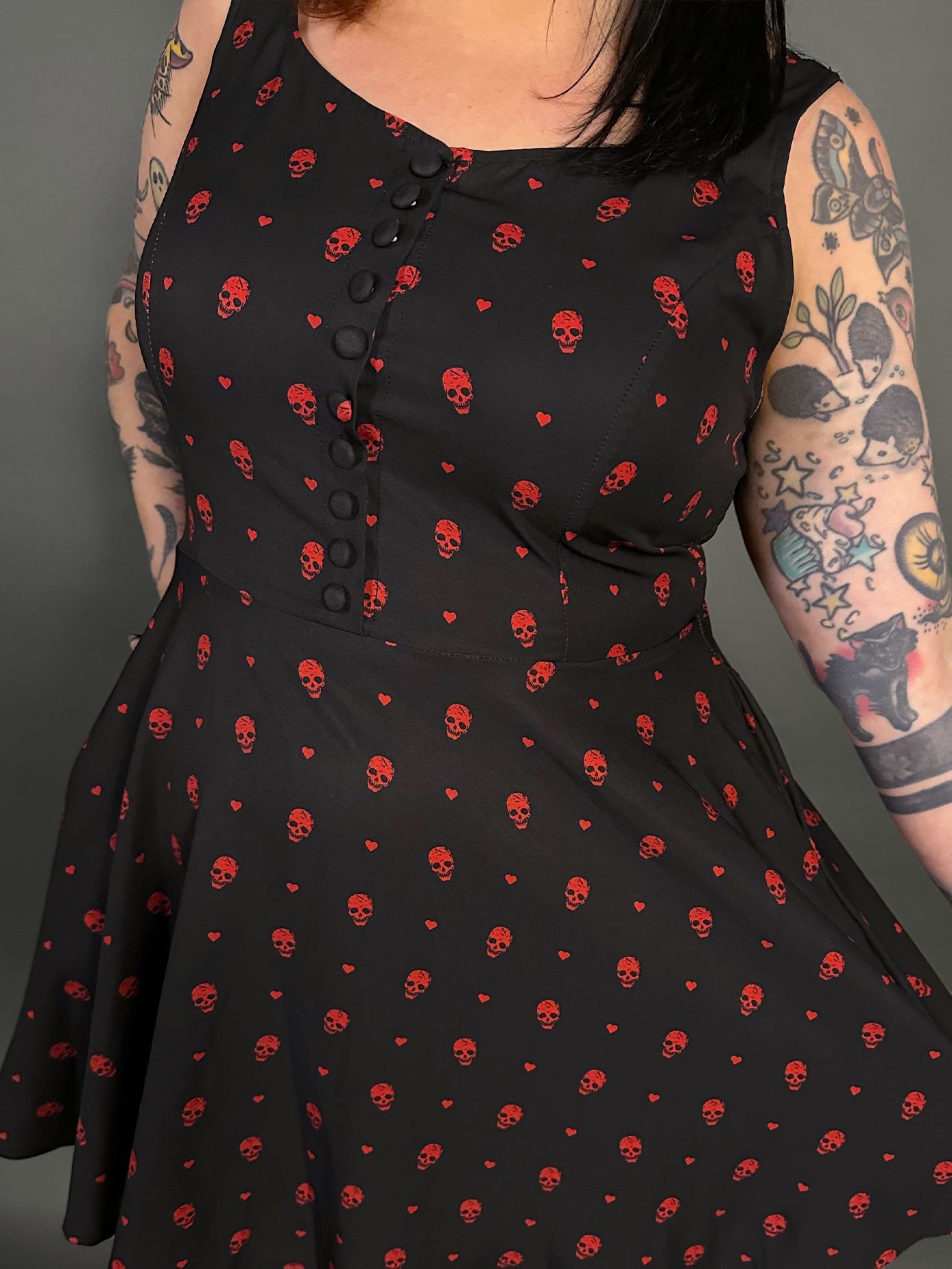 Outfit Set - Tommyrot "Hearts & Skulls" Sleeveless Mini Swing Dress & Black Tights by Pamela Mann