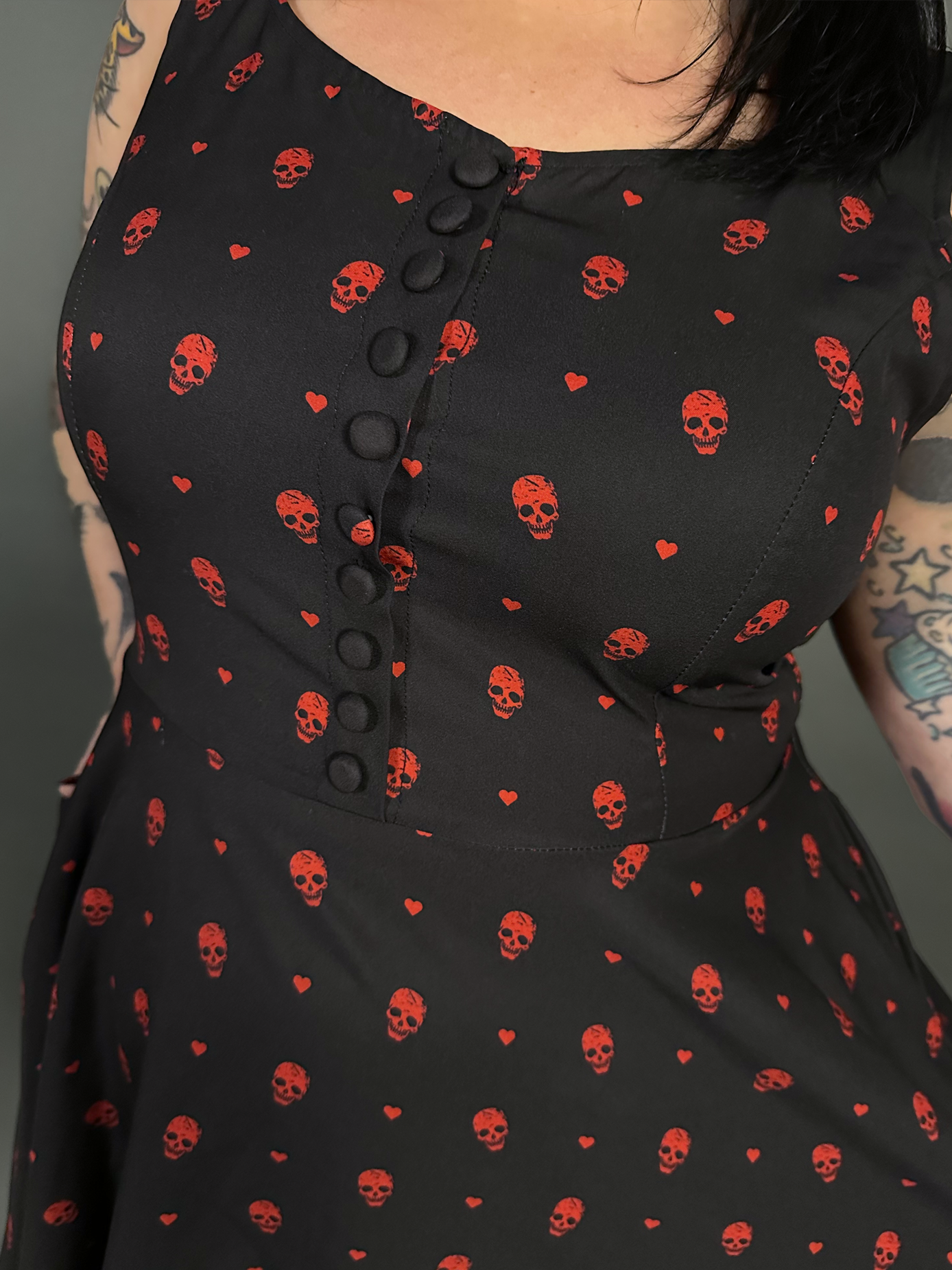 Outfit Set - Tommyrot "Hearts & Skulls" Sleeveless Mini Swing Dress & Black Tights by Pamela Mann
