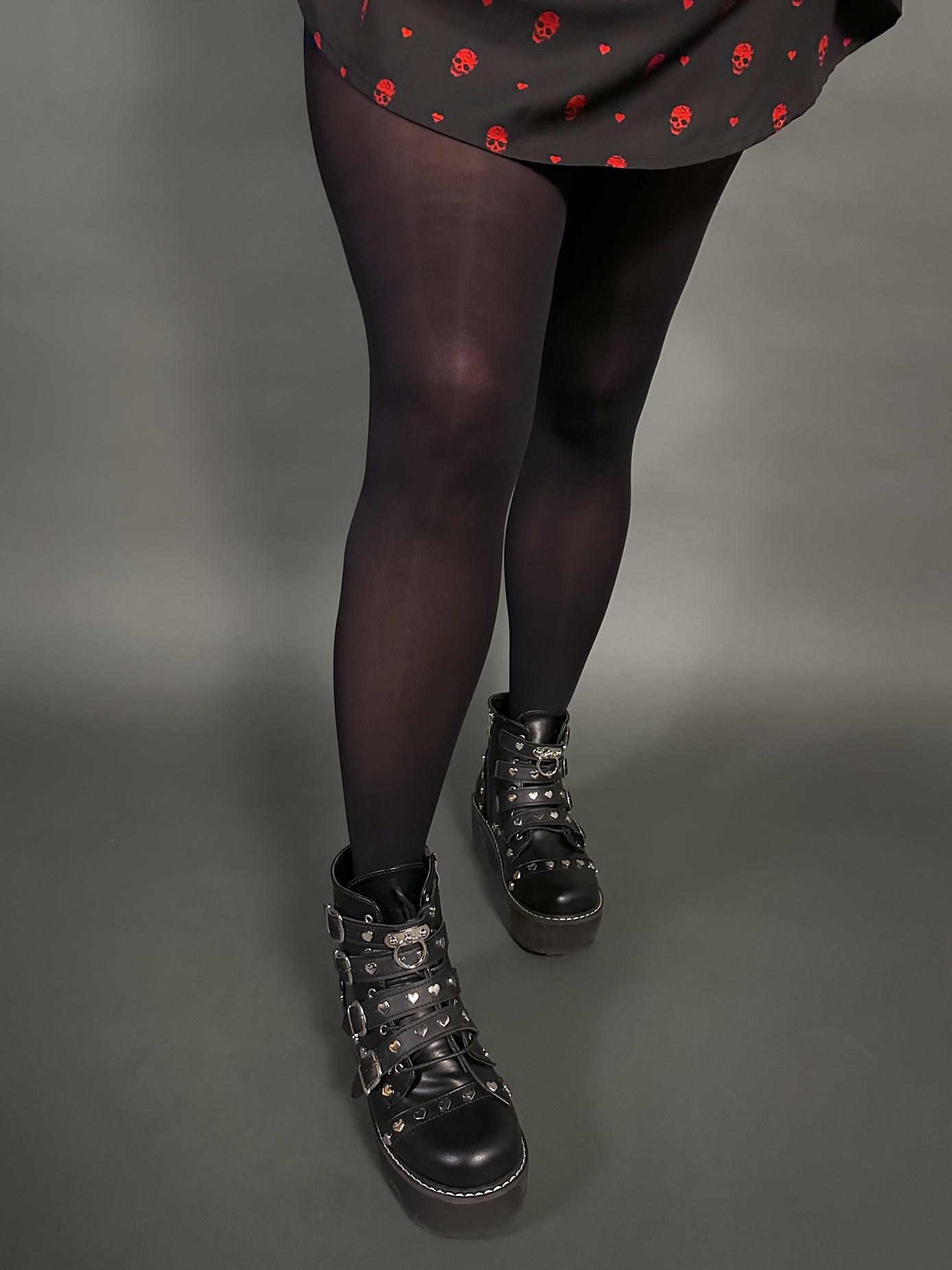Outfit Set - Tommyrot "Hearts & Skulls" Sleeveless Mini Swing Dress & Black Tights by Pamela Mann
