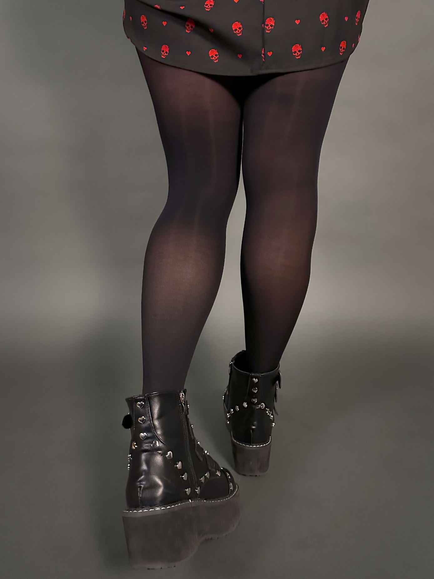 Outfit Set - Tommyrot "Hearts & Skulls" Sleeveless Mini Swing Dress & Black Tights by Pamela Mann