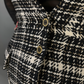 Outfit Set - Tweed Plaid Overall Mini Dress in Black/White & Sheer Round Neck Layering Top