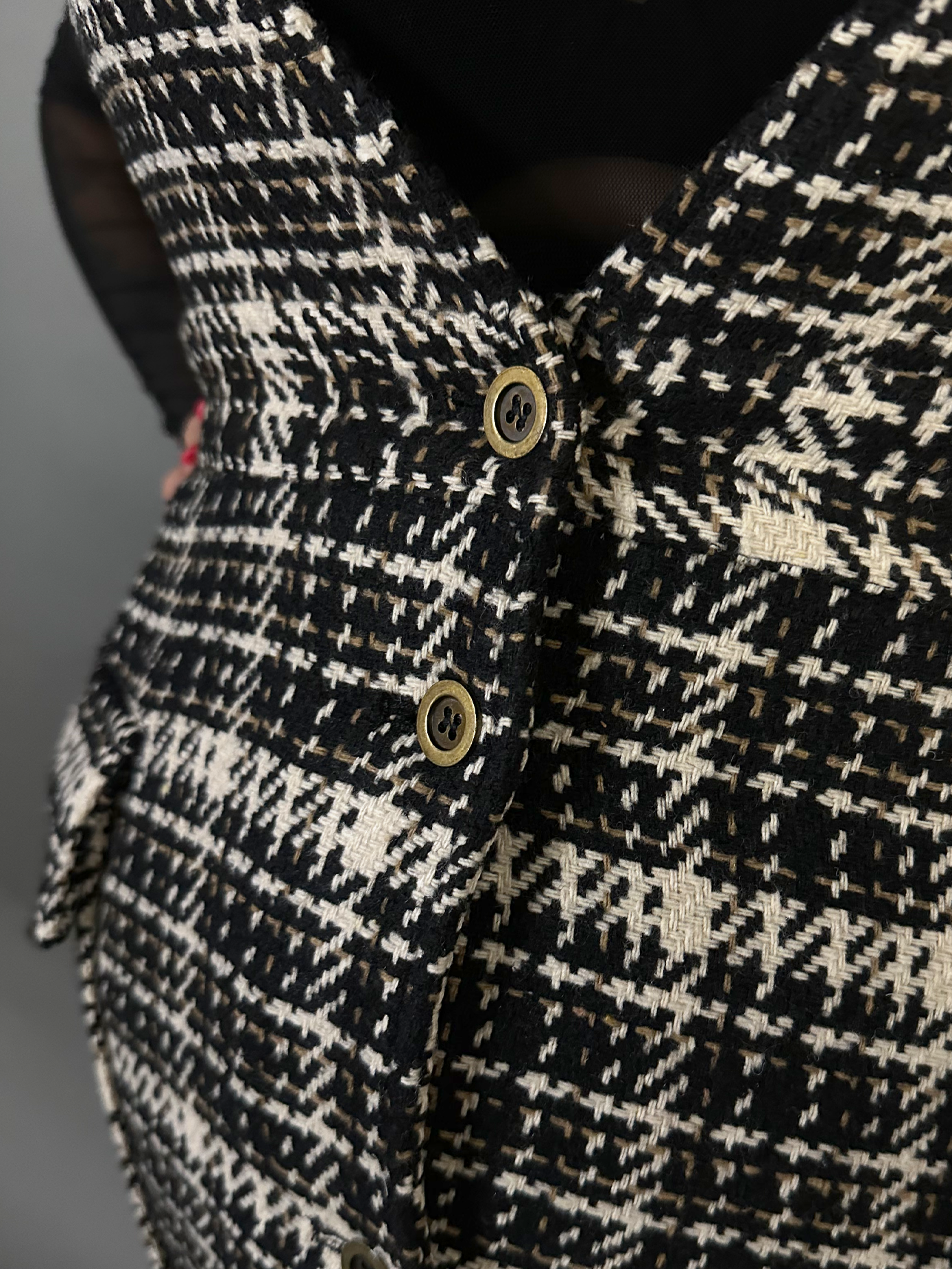 Outfit Set - Tweed Plaid Overall Mini Dress in Black/White & Sheer Round Neck Layering Top