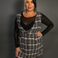 Outfit Set - Tweed Plaid Overall Mini Dress in Black/White & Sheer Round Neck Layering Top