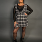 Outfit Set - Tweed Plaid Overall Mini Dress in Black/White & Sheer Round Neck Layering Top