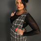 Outfit Set - Tweed Plaid Overall Mini Dress in Black/White & Sheer Round Neck Layering Top