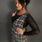Outfit Set - Tweed Plaid Overall Mini Dress in Black/White & Sheer Round Neck Layering Top