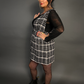 Outfit Set - Tweed Plaid Overall Mini Dress in Black/White & Sheer Round Neck Layering Top