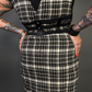 Outfit Set - Tweed Plaid Overall Mini Dress in Black/White & Three Buckle Corset Belt