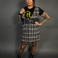 Outfit Set - Tweed Plaid Overall Mini Dress in Black/White & Three Buckle Corset Belt