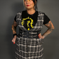 Outfit Set - Tweed Plaid Overall Mini Dress in Black/White & Three Buckle Corset Belt
