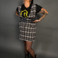 Outfit Set - Tweed Plaid Overall Mini Dress in Black/White & Three Buckle Corset Belt