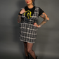 Outfit Set - Tweed Plaid Overall Mini Dress in Black/White & Three Buckle Corset Belt