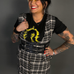 Outfit Set - Tweed Plaid Overall Mini Dress in Black/White & Three Buckle Corset Belt