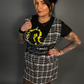 Outfit Set - Tweed Plaid Overall Mini Dress in Black/White & Three Buckle Corset Belt