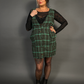 Outfit Set - Tweed Plaid Overall Mini Dress in Green & Sheer Round Neck Layering Top