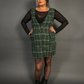Outfit Set - Tweed Plaid Overall Mini Dress in Green & Sheer Round Neck Layering Top