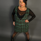 Outfit Set - Tweed Plaid Overall Mini Dress in Green & Sheer Round Neck Layering Top